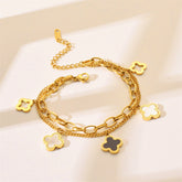 Arzonai 2022 Korean style titanium steel bracelet women's four-leaf clover double-layer chain high-end niche design does not fade hand jewelry